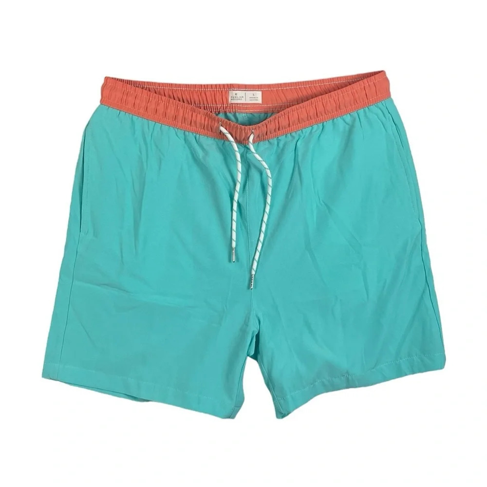 SH722 Men’s Public Record Trendy 5” Inseam Swim Trunks L